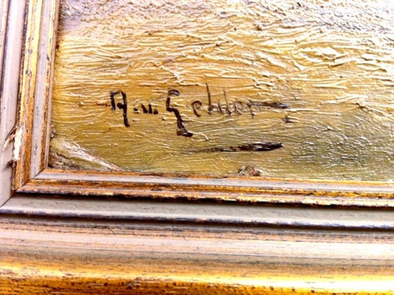 Afkorting Achter De Handtekening Op Een Schilderij